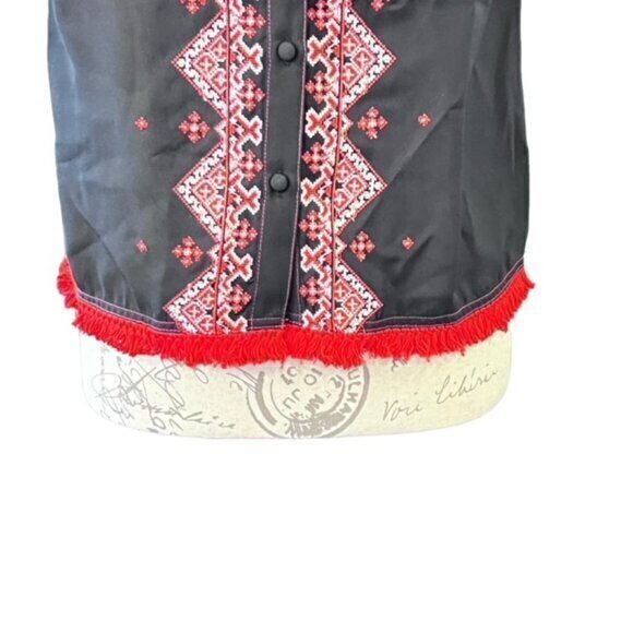 ASOS Fringed Western Tank Top Womens Black Red Embroidered Rockabilly Size 0 - Picture 2 of 11